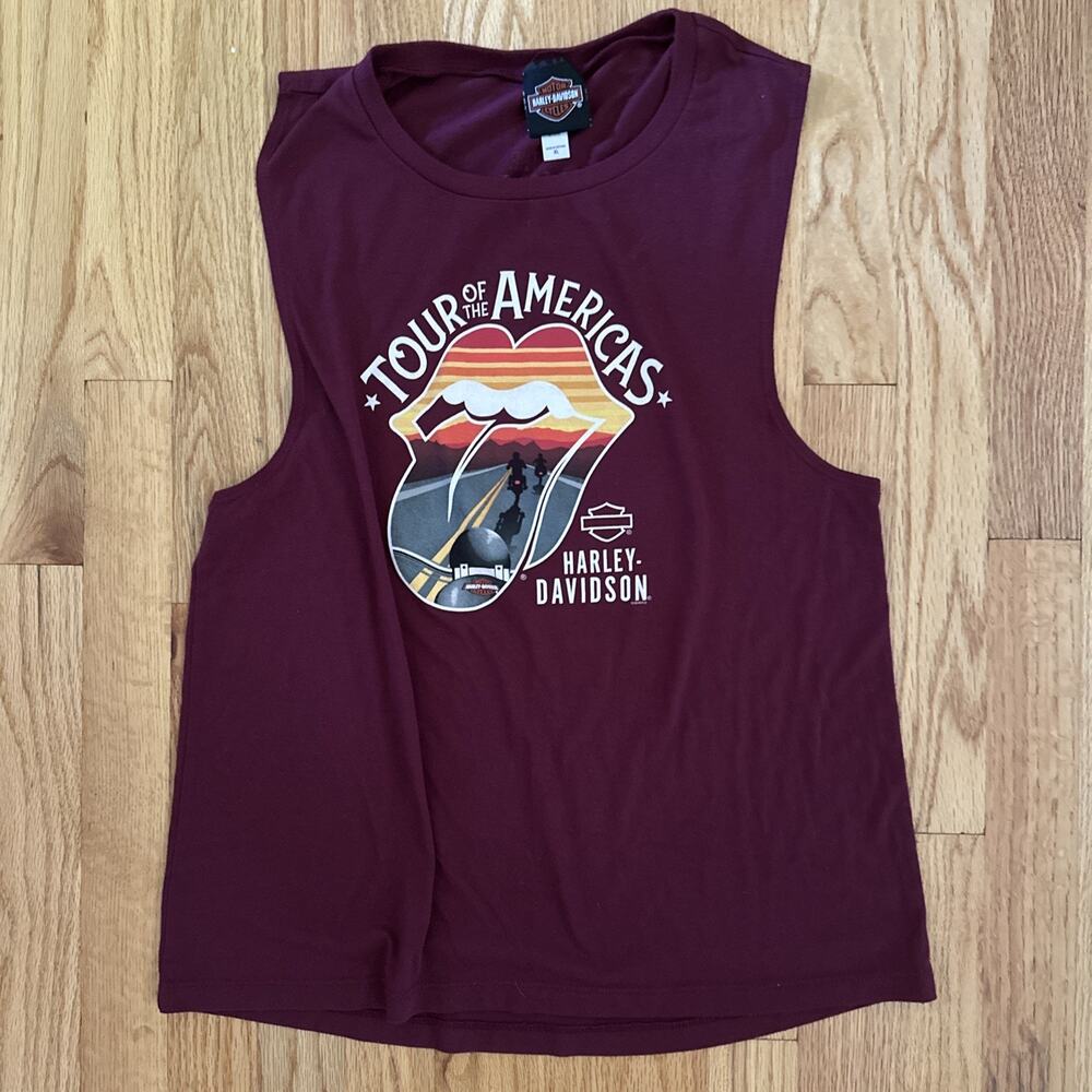 Harley-Davidson Women's XL Rolling Stones America Tour Sleeveless Tank Maroon